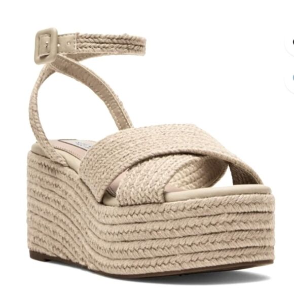 SOLD NEW Steven New York Ramey Raffia Platform Sandal Cream White Size 7.5 - Picture 3 of 12